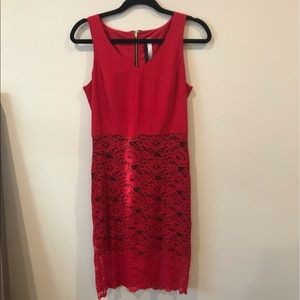 Women red lace dress